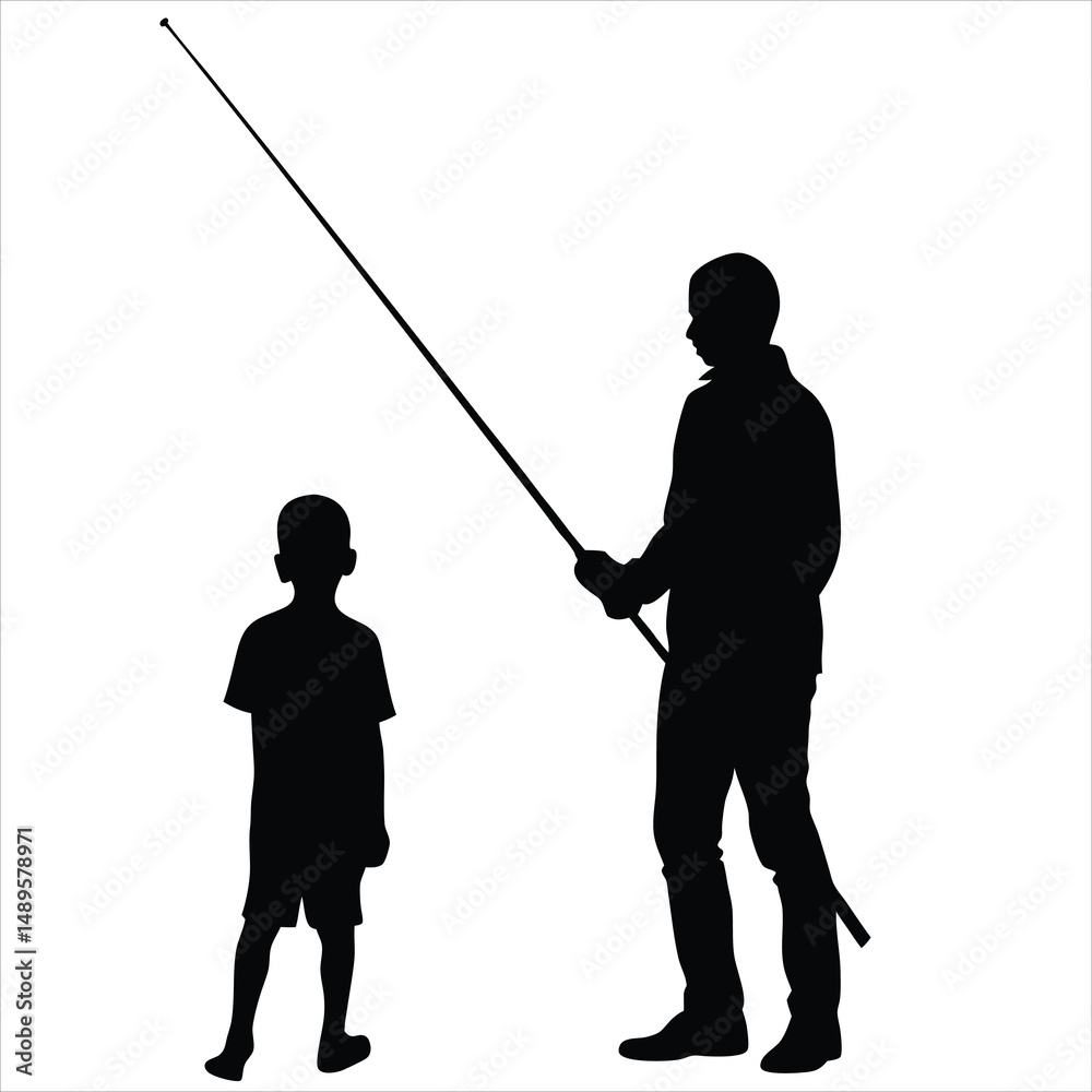 Obraz premium Father and Son Fishing Silhouette Quality Time Outdoors