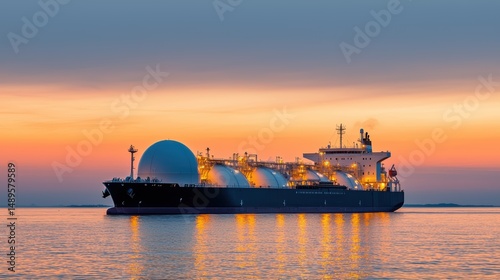 Wallpaper Mural Sunset View of LNG Carrier Ship in Calm Waters with Reflection Torontodigital.ca