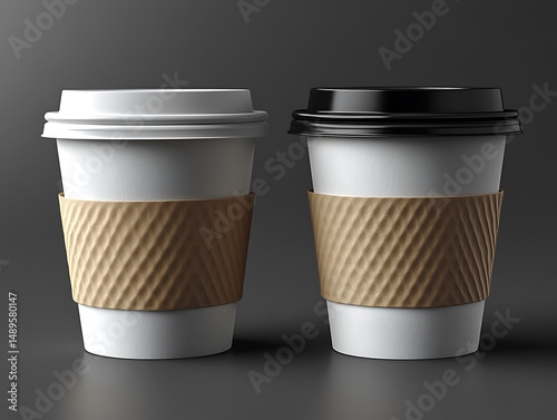 Wallpaper Mural Two coffee cups, one white, one black, with brown paper sleeves Torontodigital.ca