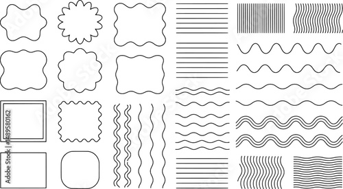 Collection of line art frames and patterns