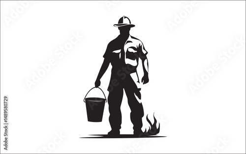 silhouette of a witch. firefighter, silhouette, rescue, emergency, uniform, helmet, hose, truck, team, danger