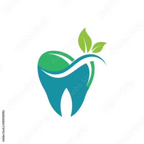 Dental Logo Design with Tooth Icon and Leaves