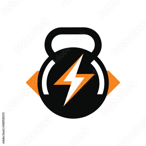 Fitness Logo with Kettlebell and Lightning Bolt