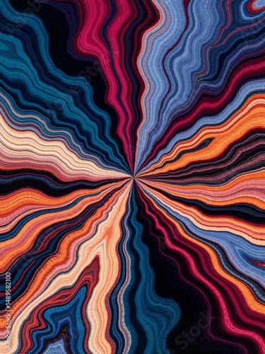 Colorful swirling lines radiating from center.
