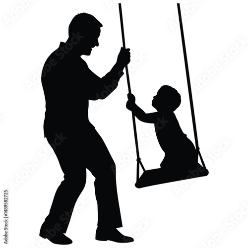 Father and Child Playing on Swing Joyful Moment