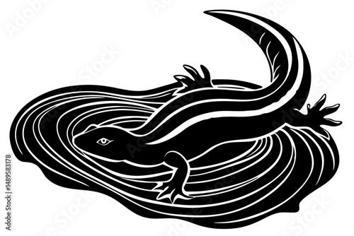 Black silhouette of a sandfish skink reptile from a slight angled view, sandfish skink, reptile, animal, silhouette, vector, illustration, design, graphic, wildlife, fauna, desert, creature, minimalis