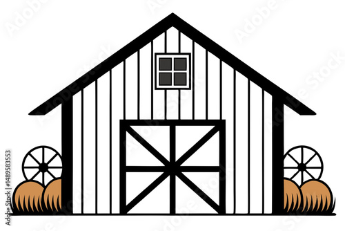 Rustic Barn Scene with Haystacks Vector Design