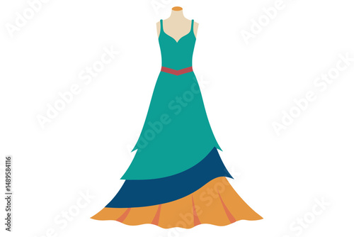 Maxi Dress with Straps and Flowing Layers Vector