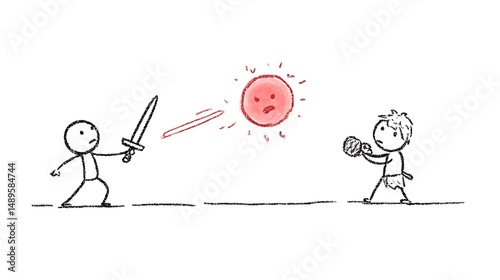 Stick Figures Fight Angry Red Circle