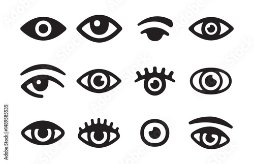 Black Eye icon set. Eyesight symbol. Simple eye collection. Show password. Vector illustration eps 10