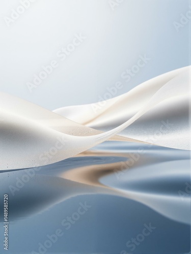 flowing white cloth on shiny surface.