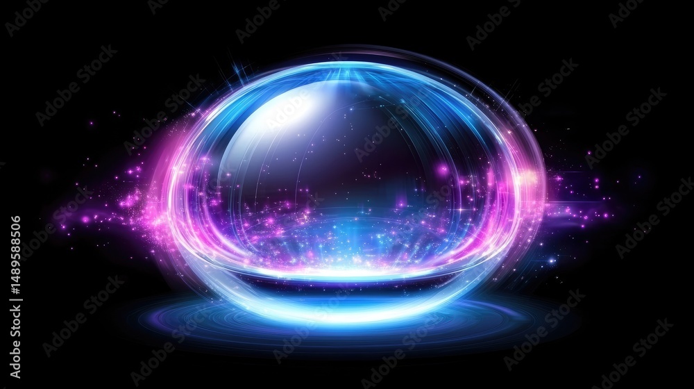 Obraz premium Glowing orb with energy trails and sparkles on a black background