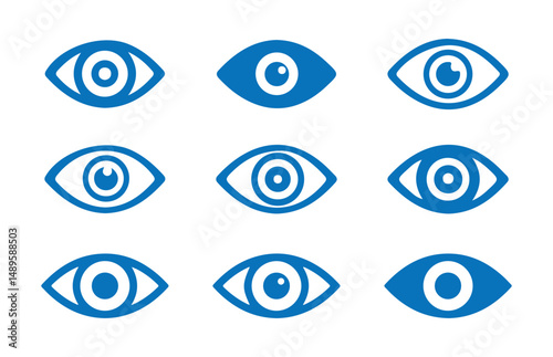 Blue Black Eye icon set. Eyesight symbol. Simple eye collection. Show password. Vector illustration eps 10