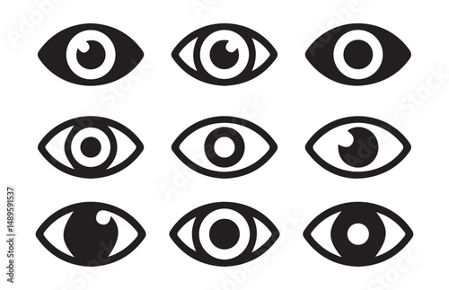 Black Eye icon set. Eyesight symbol. Simple eye collection. Show password. Vector illustration eps 10