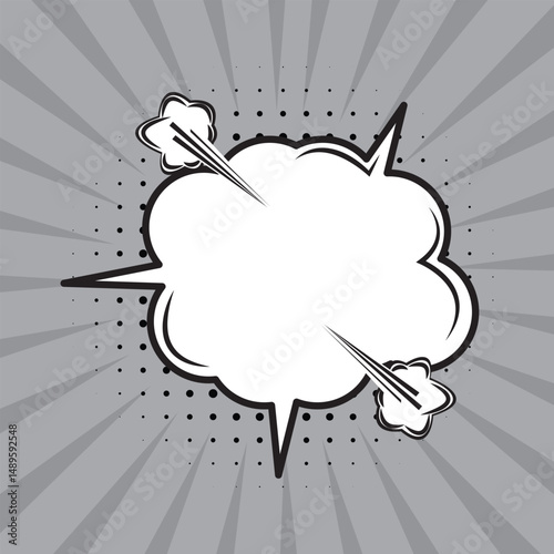 Comics speech bubble for text pop art design. White empty dialog cloud for text message halftone shadow. Comics sketch explosion star splash comic book text. Wow effect cartoon vector elements
