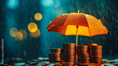 Protecting Financial Assets Rainy Day Savings Security Investment Umbrella Coins