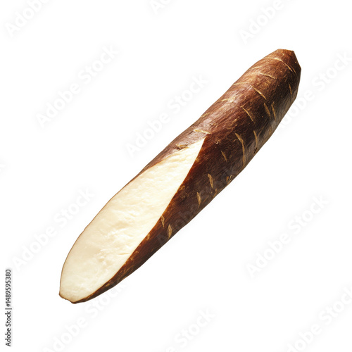 Close-up of a Split Malanga Root, Showing Creamy White Interior Against Dark Brown Exterior photo