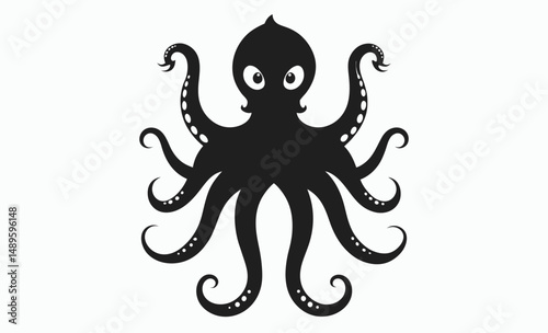 Octopus black silhouette, Octopus vector graphic, octopus black silhouette isolated vector art Illustration with white background  