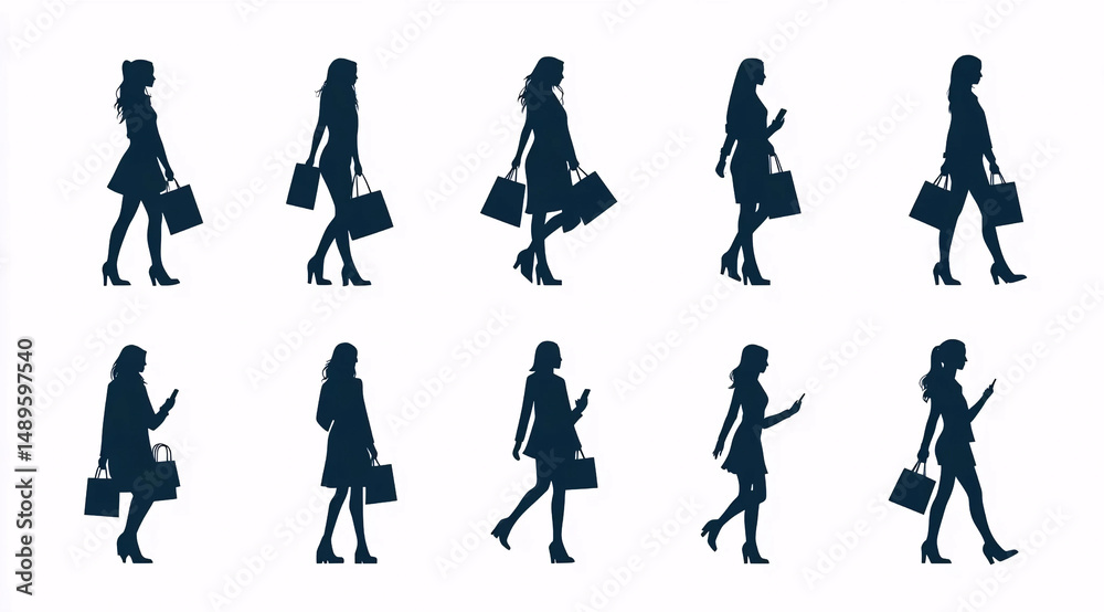 Fototapeta premium Women Shopping Silhouettes.