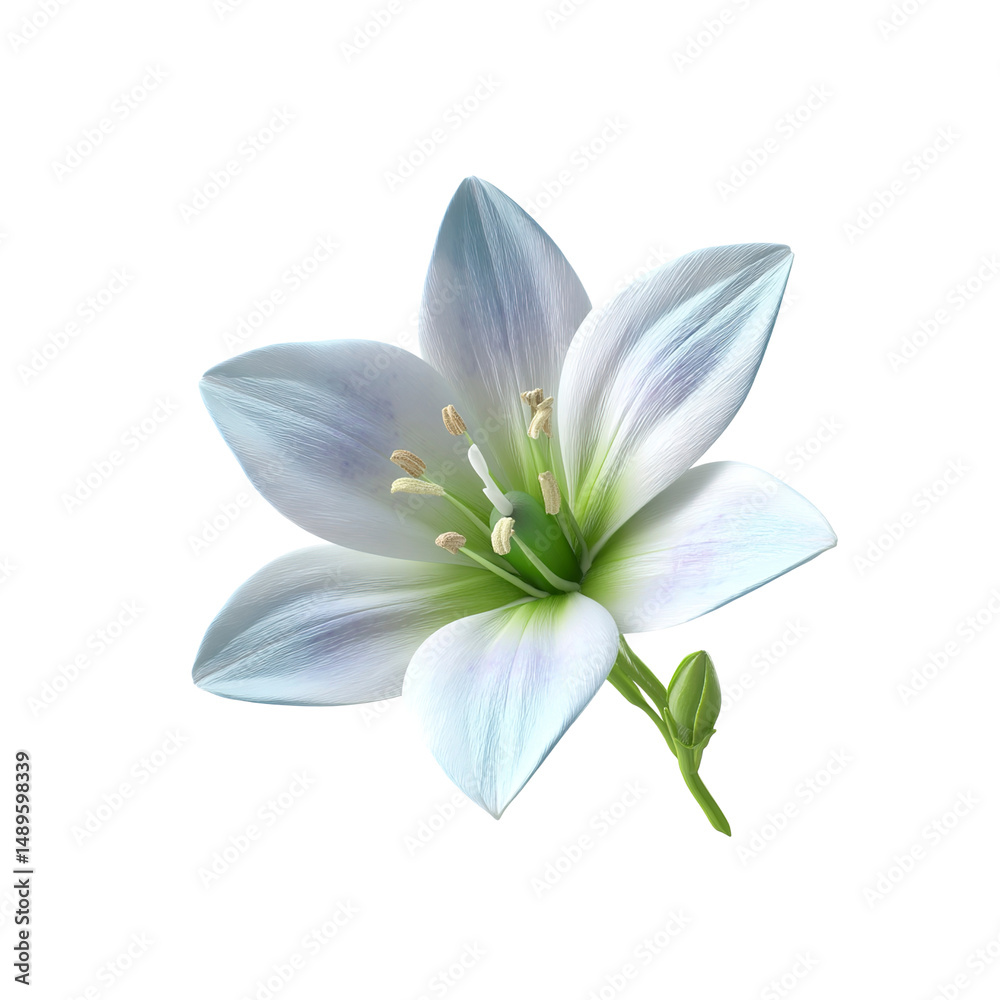 Fototapeta premium Elegant Single White Lily Flower with Delicate Veining on white background