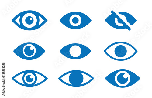 Blue Eye icon set. Eyesight symbol. Simple eye collection. Open eyes images. vector illustration