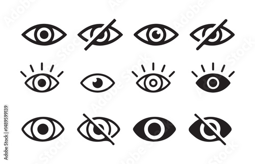 Black See and unseen eye icon isolated on white background. Different eye icon vector eps 10