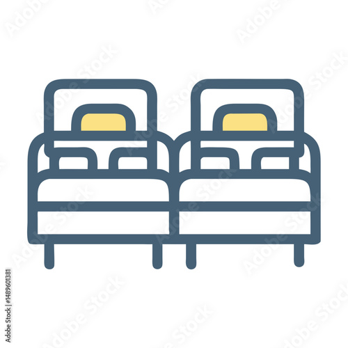  Twin Beds Icon – Bedroom Furniture, Sleeping Arrangement, Hotel Room Symbol