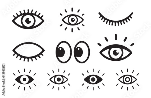 Different eye icon vector eps 10. Simple eye collection. Open eyes images. Eyes set vector design logo silhouette