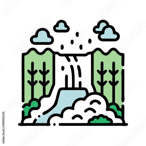 Waterfall Icon – Nature Stream, River Flow, Mountain Water Symbol