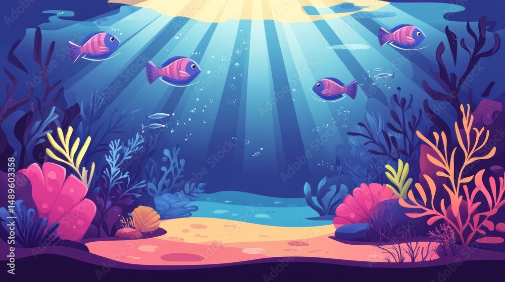 Obraz premium Underwater Coral Reef Scene with Fish