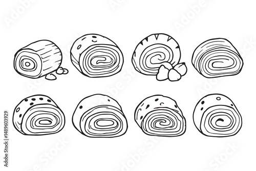 Swiss Roll Cake line art and black color