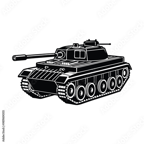 Isolated on white, an old green Soviet T-34 tank, a heavy armored military machine with a powerful cannon, stands as a weapon of the past war