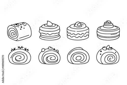 Swiss Roll Cake line art and black color