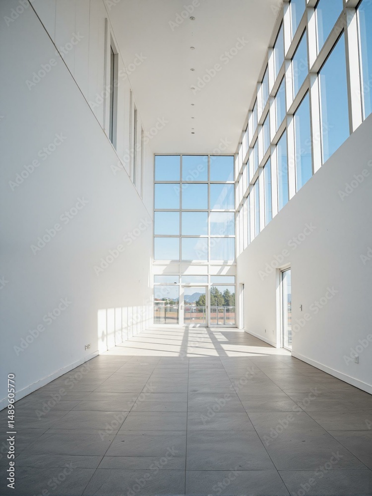 Fototapeta premium The building is white with large windows.