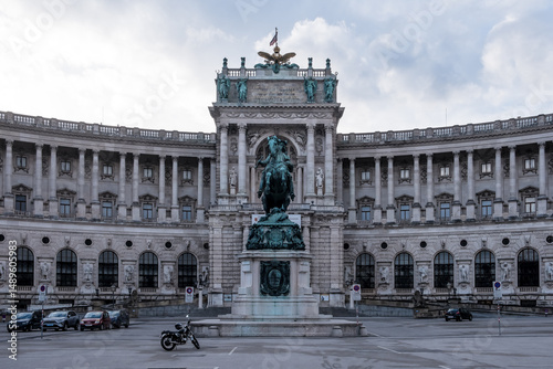 Vienna, Austria – View of Prince Eugene Equestrian Monument, the grand 19th-century bronze statue honoring the Habsburg military commander at Heldenplatz. photo