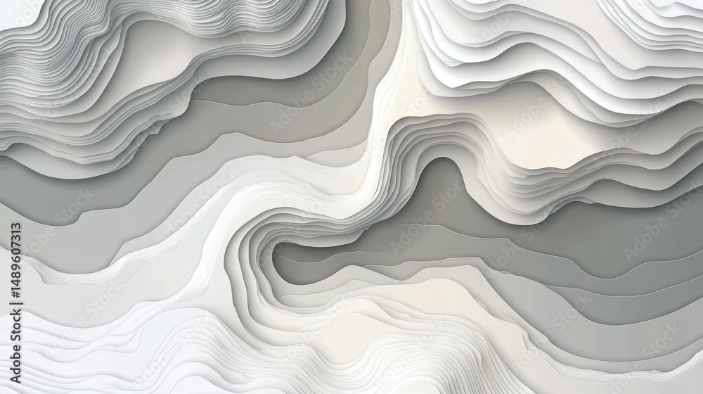 Obraz premium Abstract layered, wavy, grayscale topography