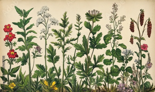 Wallpaper Mural Botanical Illustration of Various Flowering Plants and Herbs Torontodigital.ca