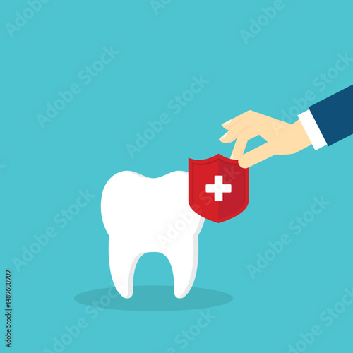 Dental insurance covering healthcare and medical cost, tooth protection or dental care concept