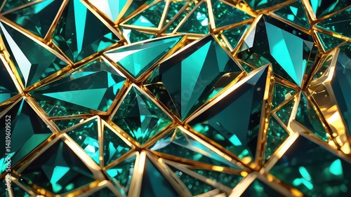 Luxurious Teal and Gold Geometric Gemstone Mosaic