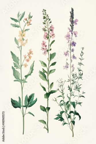 Wallpaper Mural Delicate Botanical Illustrations of Colorful Garden Flowers Torontodigital.ca