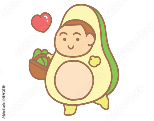 Little boy in avocado costume for Clip art.