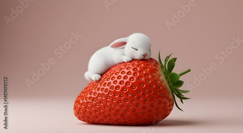 Bunny Sleeping on Strawberry