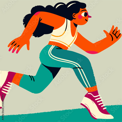 Woman Jogging, Fitness Illustration, Active Lifestyle