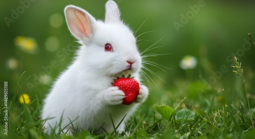 White Rabbit Holding Strawberry