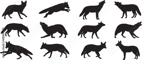 Vector wolf silhouette set illustration canis lupus animal predator pack howling isolated wild design