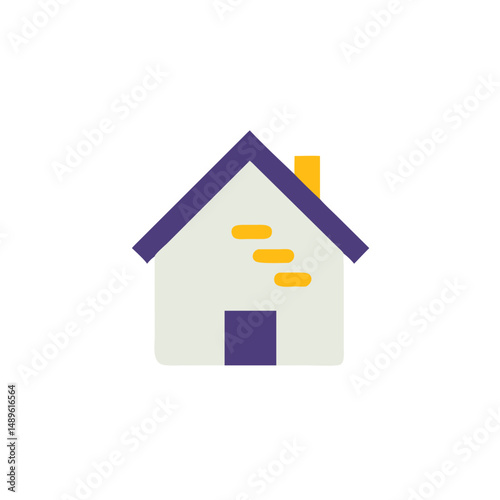 Small house with purple roof and yellow bricks