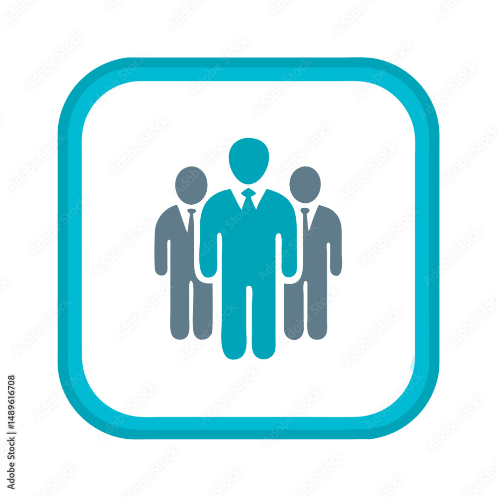 Business team icon in blue square border flat style Business team icon in blue square border flat style