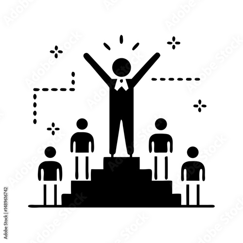 Business leader on pedestal surrounded by team in success icon