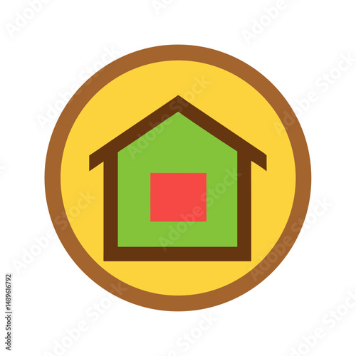 Round house icon in flat yellow and green badge style