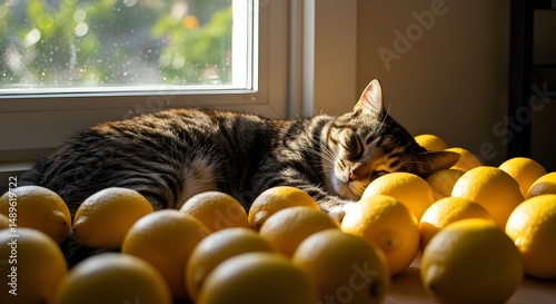 Cat Sleeping Around Lemons